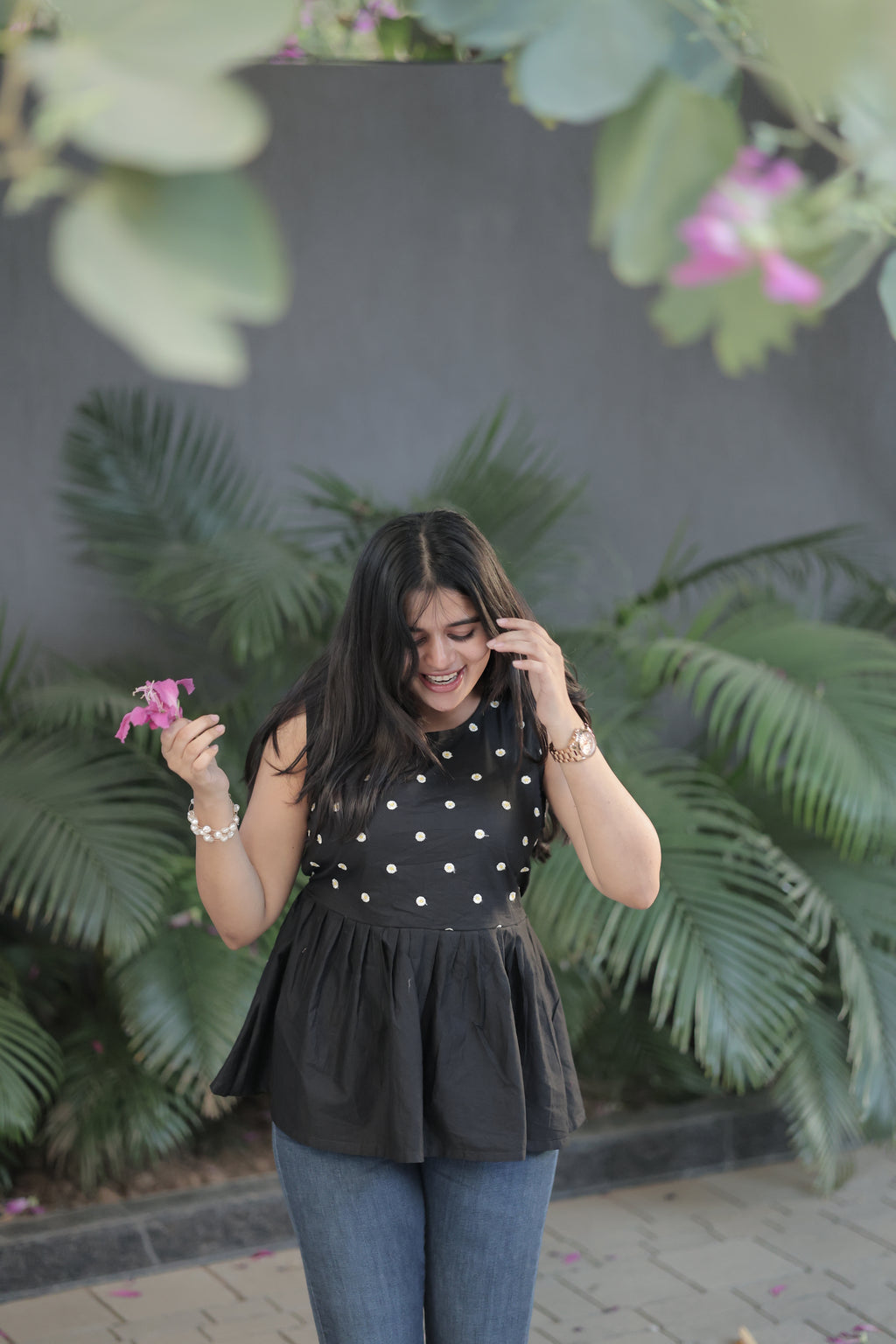 Embroidered Black Tunic Top
