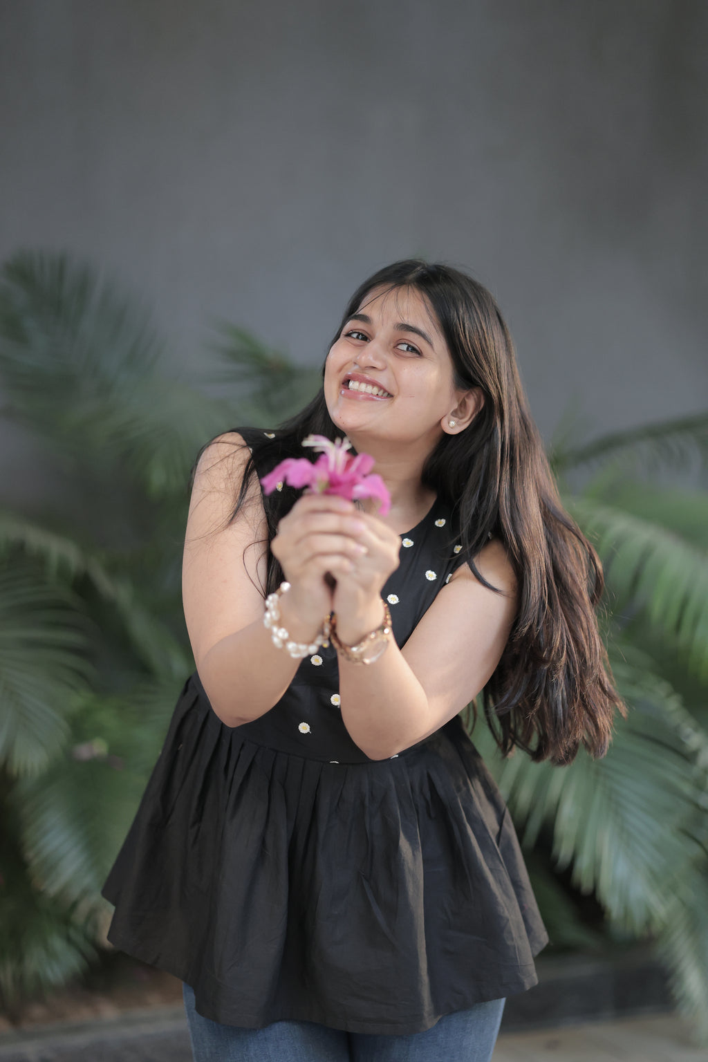 Embroidered Black Tunic Top