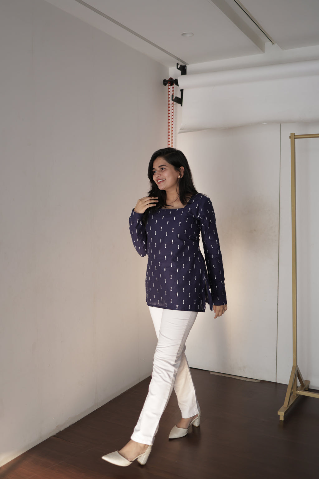 Embroidered Blue Tunic Top